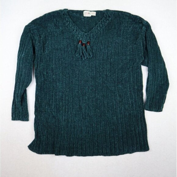 STEFANO - VINTAGE 90s WOMEN'S GREEN SOFT CHENILLE PULLOVER TUNIC SWEATER - 18/20 - Picture 1 of 8